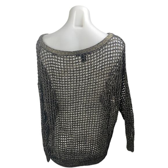 Kenneth Cole Women's Black Metallic Open Knit Long Sleeve Cover Up Sweater Top L - Picture 2 of 3